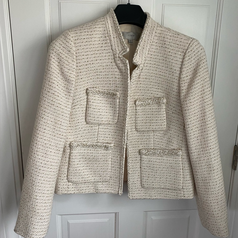J. Crew Cream and gold tweed lady jacket. Size 6